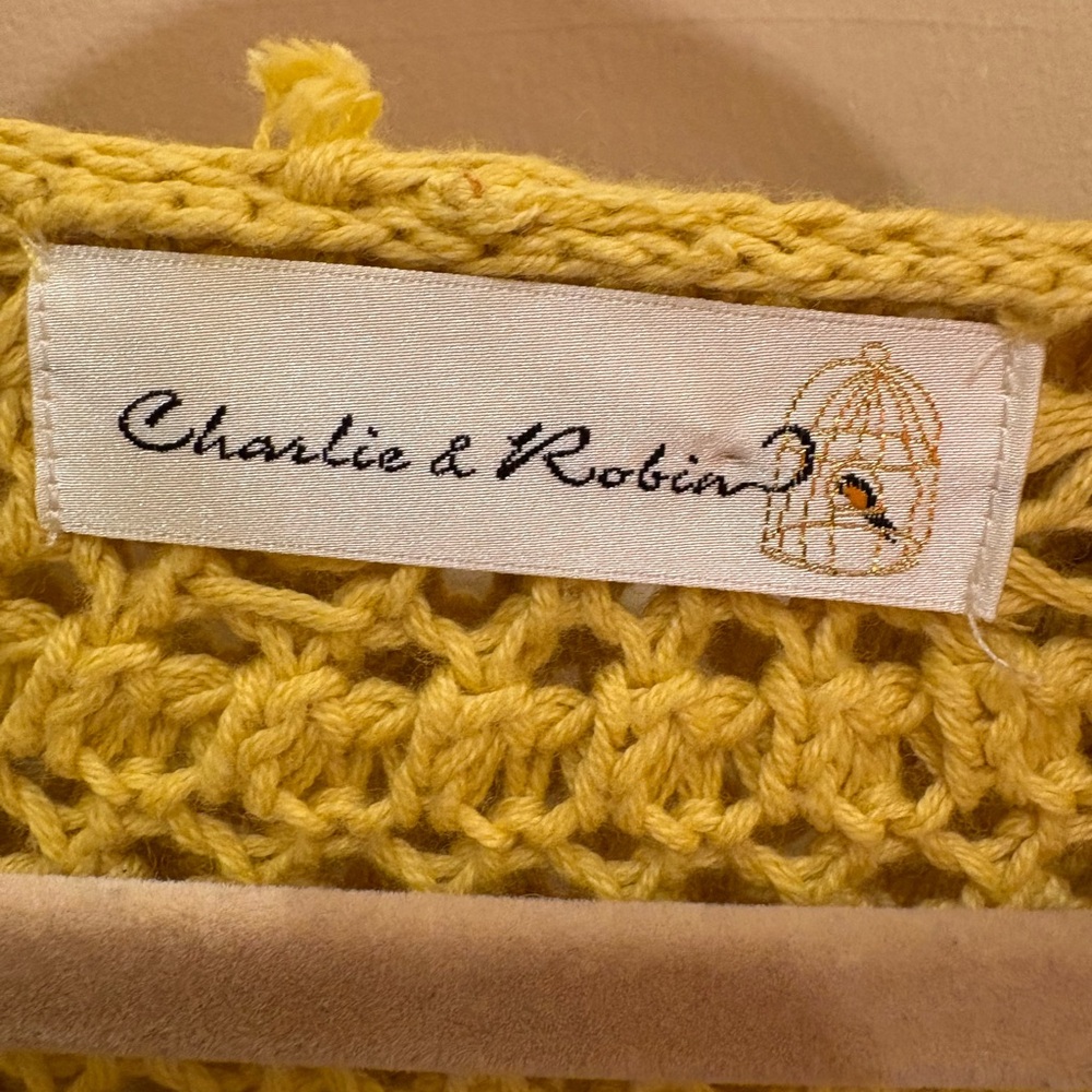 Charlie & Robin Anthropologie Onshore Breeze Open Crochet Cardigan Yellow Medium - Picture 3 of 10